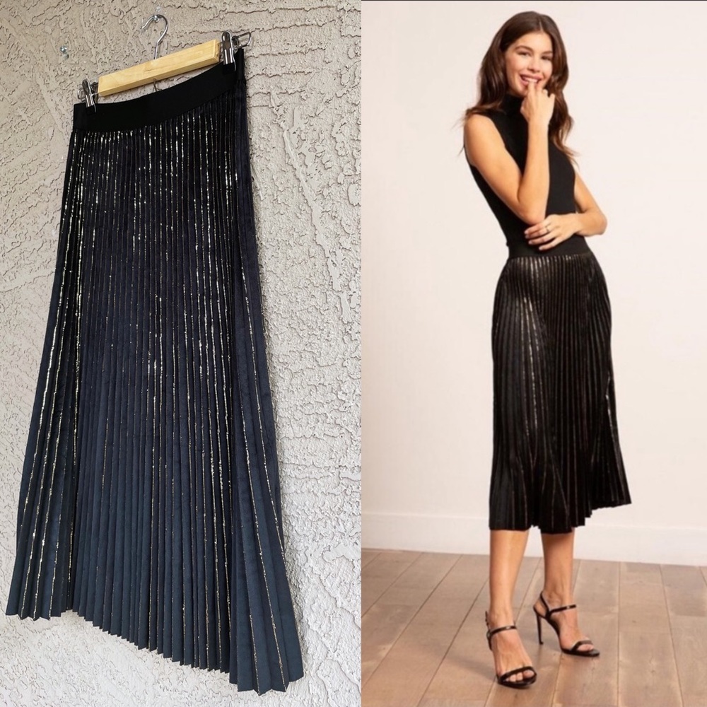 LUCY PARIS NWT Metallic Velvet Pleated Midi Skirt